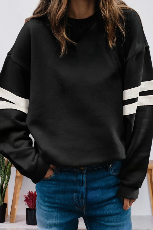 66Love Varsity Striped Plus Size Oversized Sweatshirt : Black
