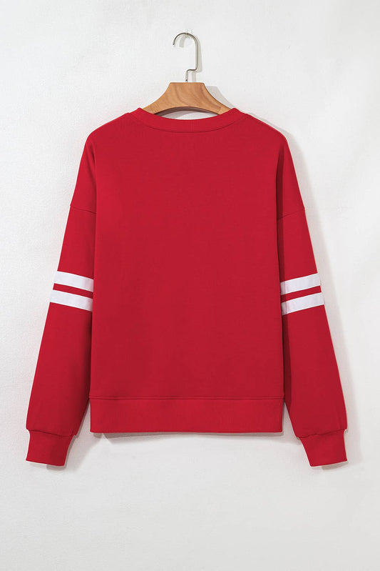 66Love Varsity Striped Plus Size Oversized Sweatshirt : Red