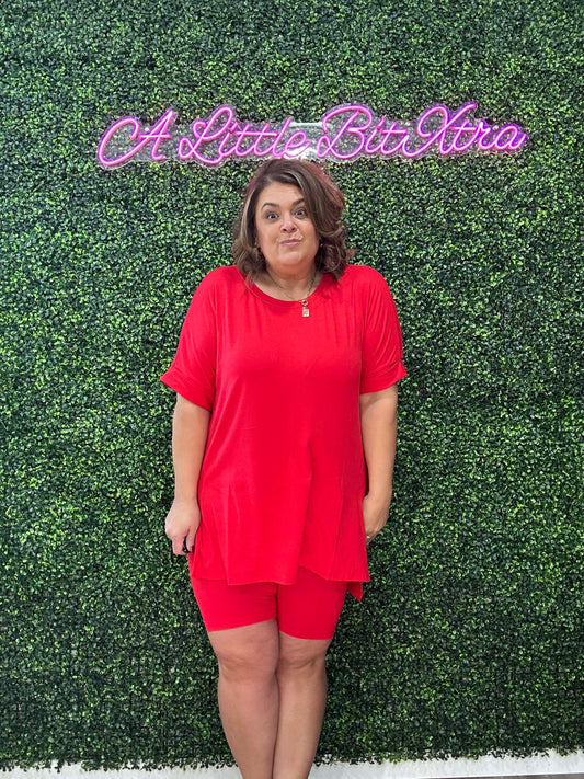 RUBY MICROFIBER R-NECK TOP & BIKER SHORTS