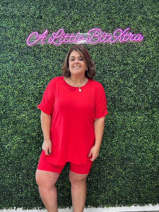 RUBY MICROFIBER R-NECK TOP & BIKER SHORTS