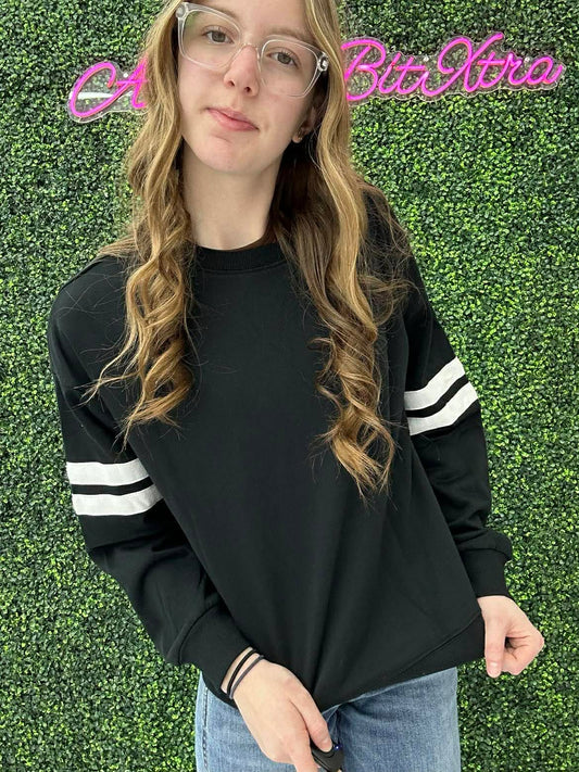 66Love Varsity Striped Plus Size Oversized Sweatshirt : Black