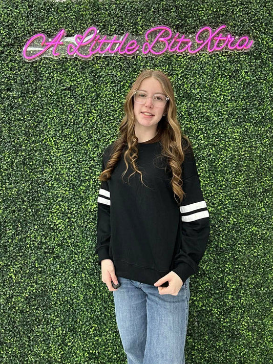 66Love Varsity Striped Plus Size Oversized Sweatshirt : Black