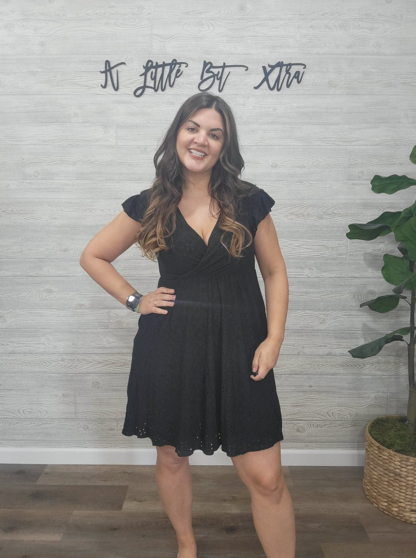 The Eyelet Mini Tank Dress in Black