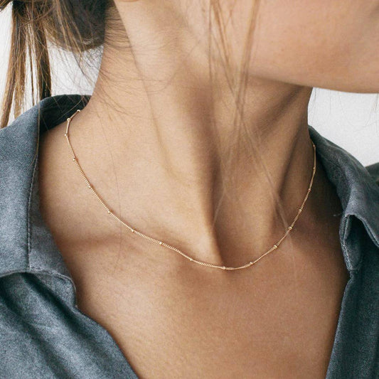 14K Gold Plated Dainty Bead Chain Necklace