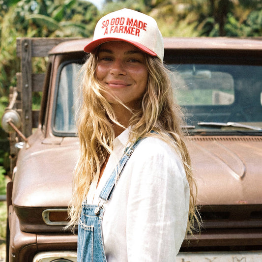 C.C SO GOD MADE A FARMER Letter Two Tone Trucker Hat: Dark Green