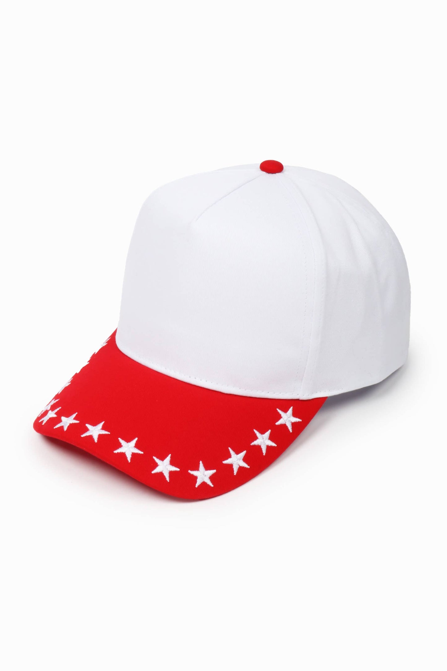 STARS Embroidered Brim Two Tone 5 Panel Cap: Red