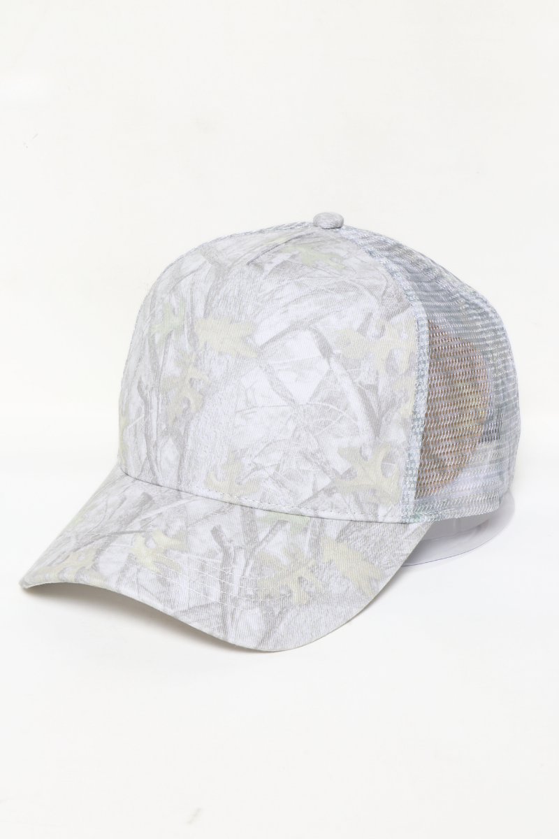 Camo Woods Print Mesh Back Trucker Cap: Camo