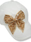 Bejeweled Bow Pearl Bling Glitz Ponytail Cap, Adjustable
: Black