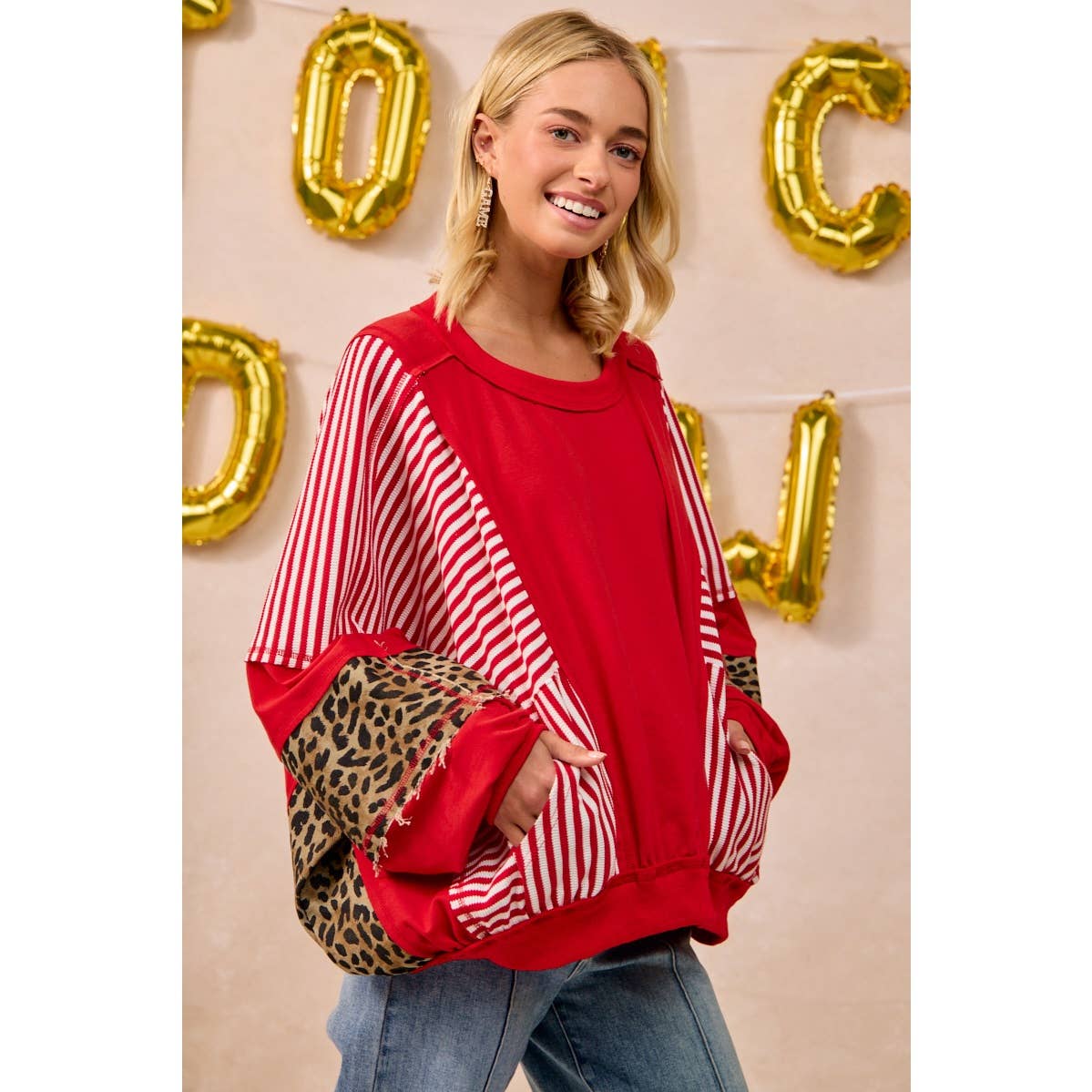 GAMEDAY THEME STRIPE MIX AND MATCH TOP: RED / L