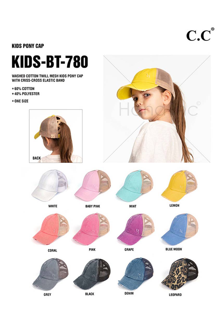 C.C Kids Washed Denim Elastic Band Crossed Pony Cap: Black