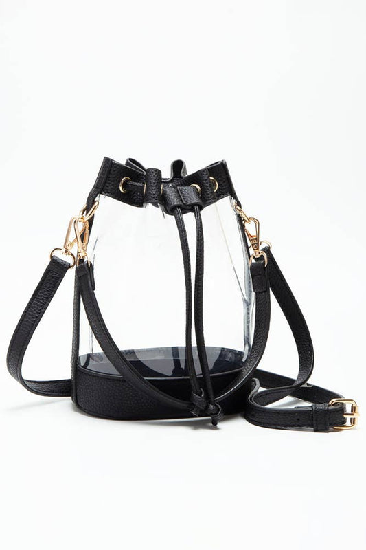Clear Crossbody Stadium Bucket Bag: Black
