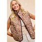 LEOPARD PRINT PIPING DETAIL QUILTED VEST: LEOPARD/BLACK / L