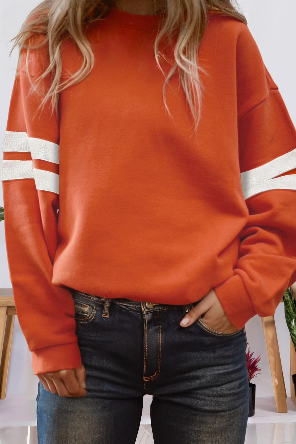 66Love Varsity Striped Plus Size Oversized Sweatshirt : Orange
