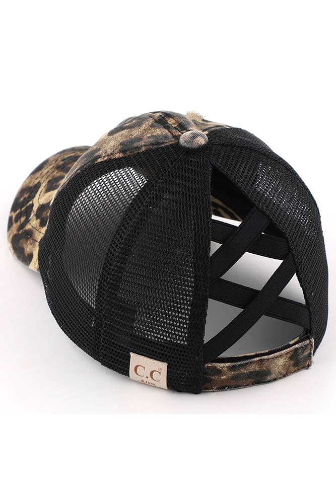 C.C Kids Washed Denim Elastic Band Crossed Pony Cap: White