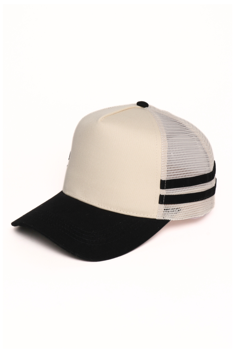 Retro Stripe Mesh Trucker Cap: Black