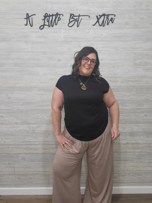 TAN FLOWY WIDE LEG PANTS