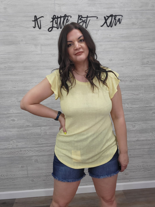 RUFFLED SHORT SLEEVE SOLID TOP