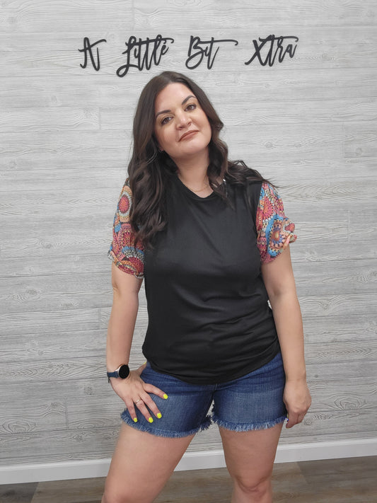 CROCHET LACE PUFF BUBBLE SHORT SLEEVE TOP
