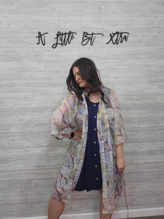 Ikebana Print Kimono w/Skinny Suede Waist Tie Belt 🌸