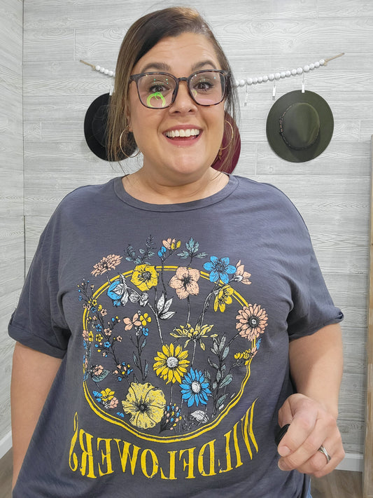 WILDFLOWERS CHARCOAL GRAPHIC TEE