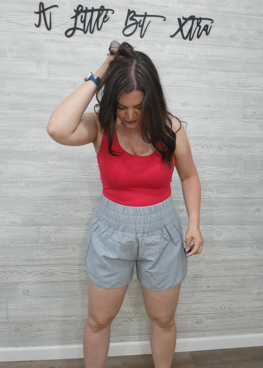 GREY HIGH-RISE ATHLETIC SHORTS