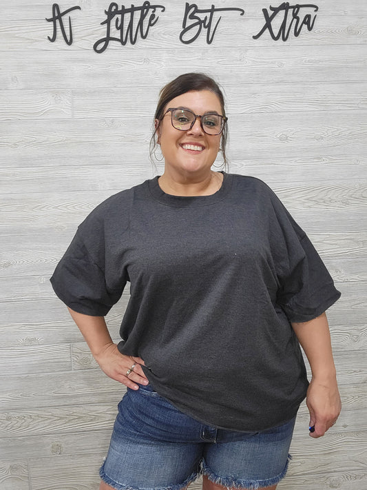 CHARCOAL FRENCH TERRY TOP