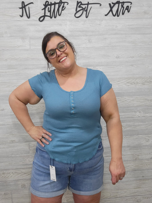TEAL BABY WAFFLE SNAP BUTTON TOP
