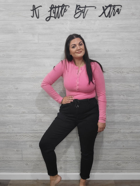 HOT PINK HENLEY BODYSUIT
