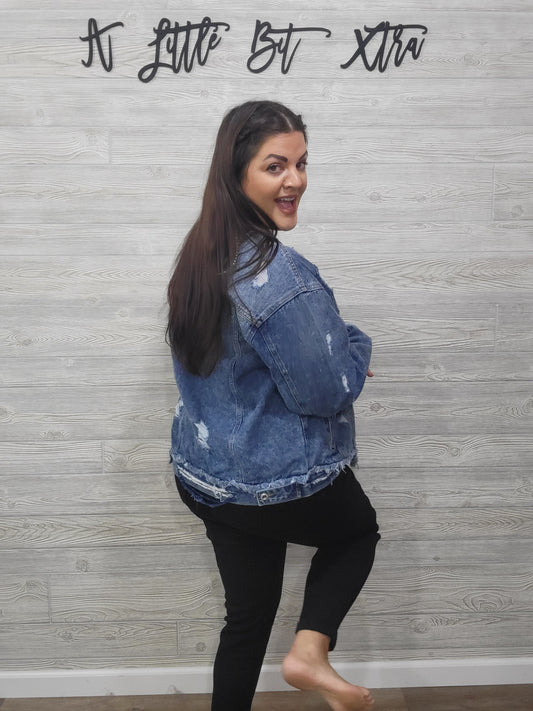 OVERSIZED DISTRESSED DENIM JACKET