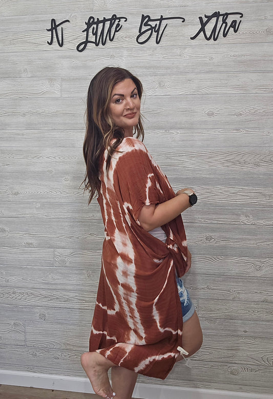 Burnt Orange Tie Dye Kimono