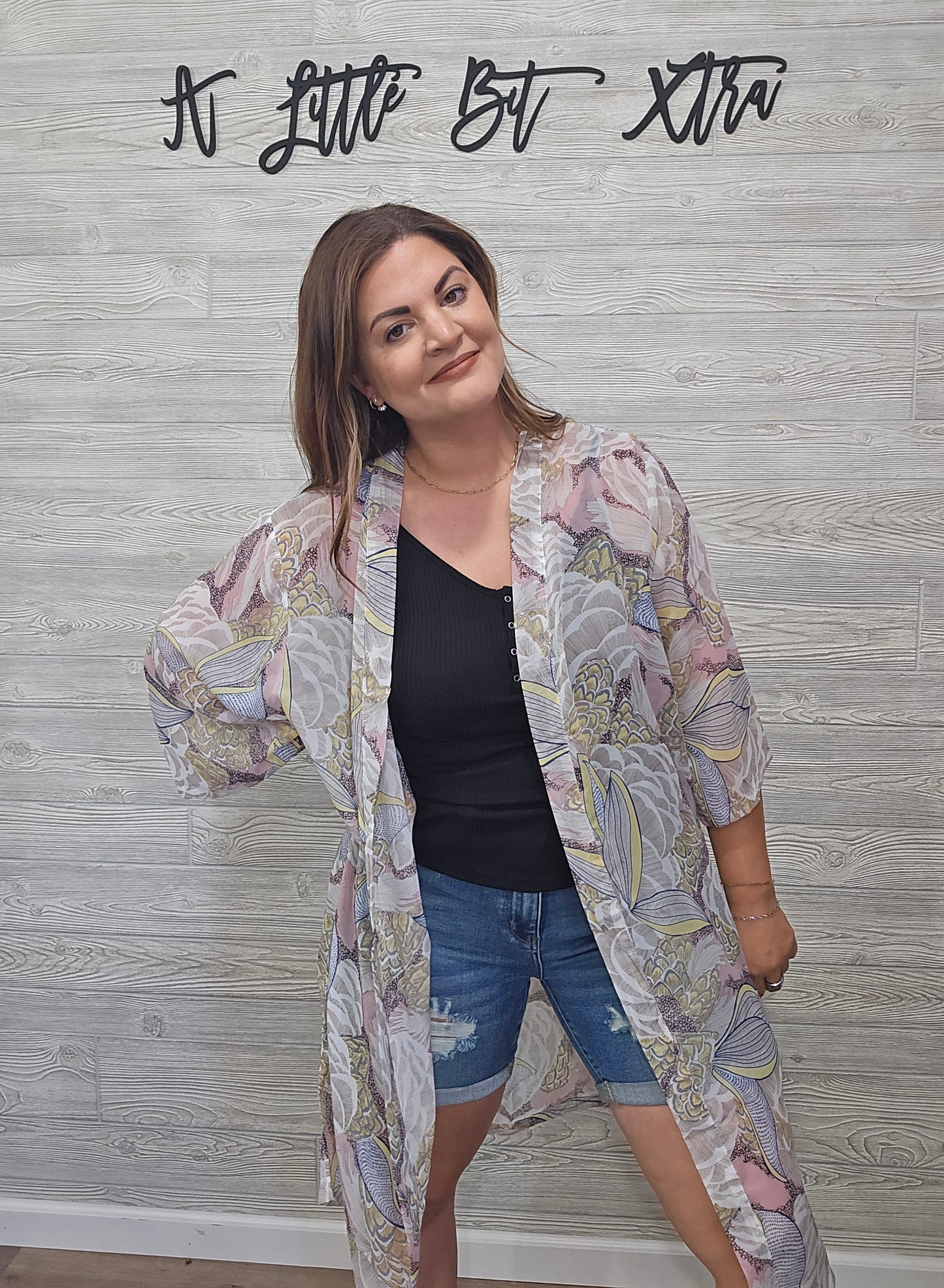 Ikebana Print Kimono w/Skinny Suede Waist Tie Belt 🌸