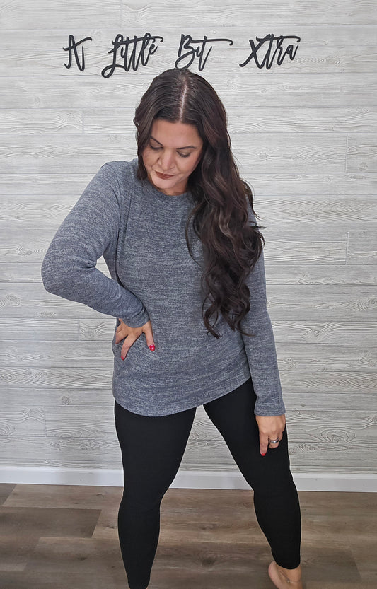 CHARCOAL KNIT LONG SLEEVE WITH BACK LACE