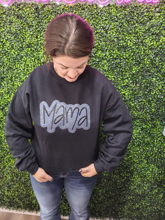 Embroidered Mama Black Crewneck