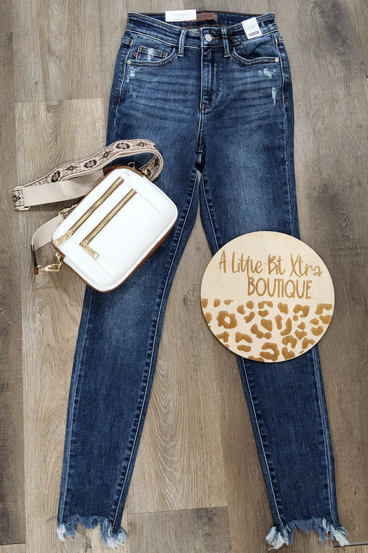 JB High-waisted Skinny Destroy & Shark Bite Hem Jeans