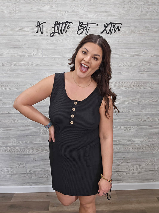 BLACK CORDED SLEEVELESS TANK MINI DRESS