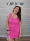 NEON HOT PINK CORDED SLEEVELESS TANK MINI DRESS