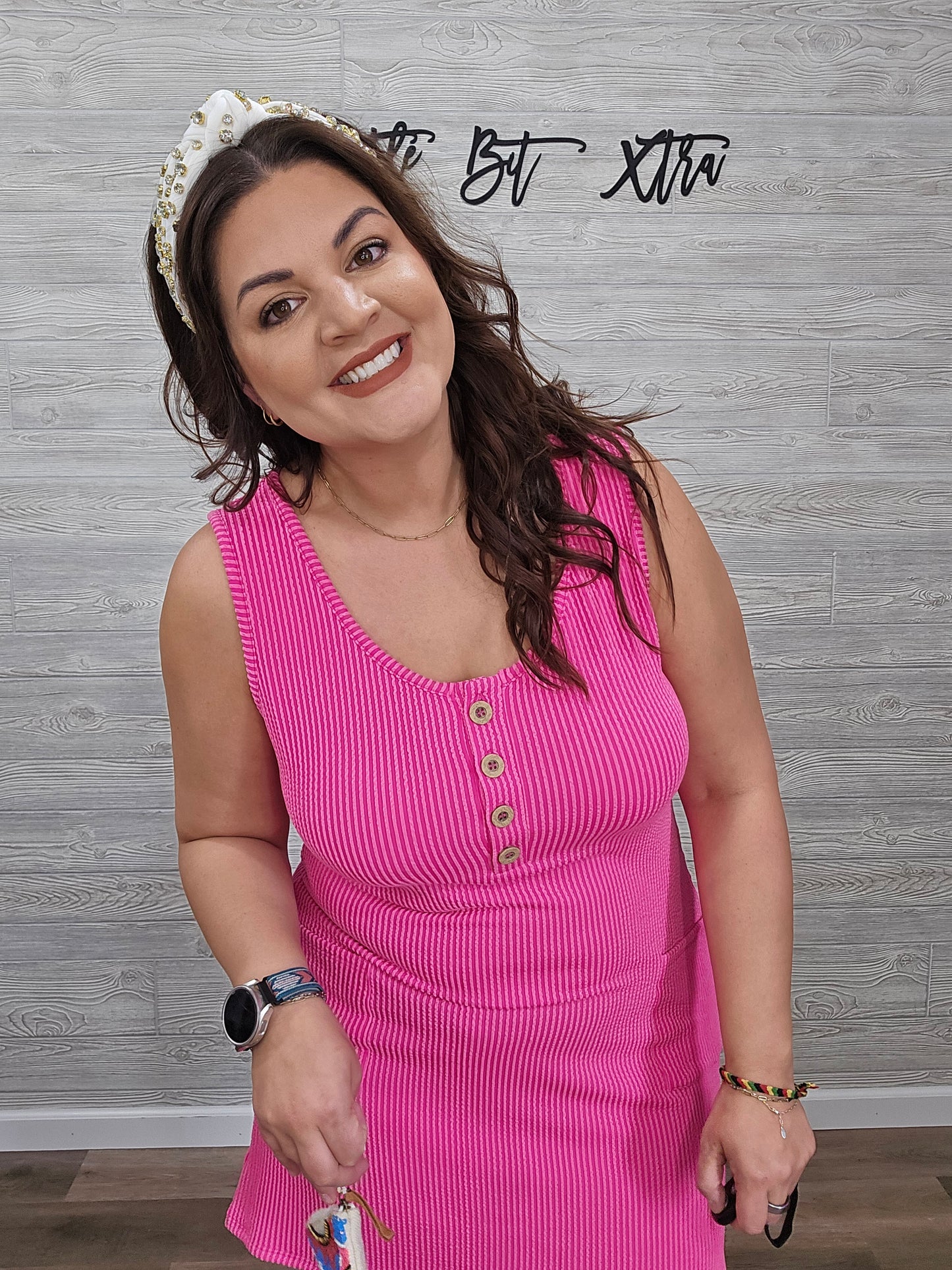 NEON HOT PINK CORDED SLEEVELESS TANK MINI DRESS