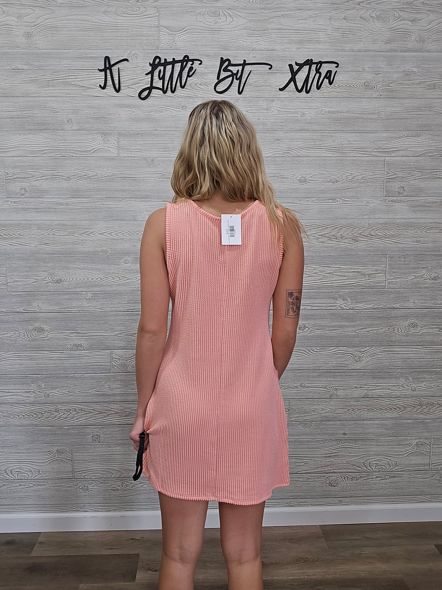 PEACH CORDED SLEEVELESS TANK MINI DRESS