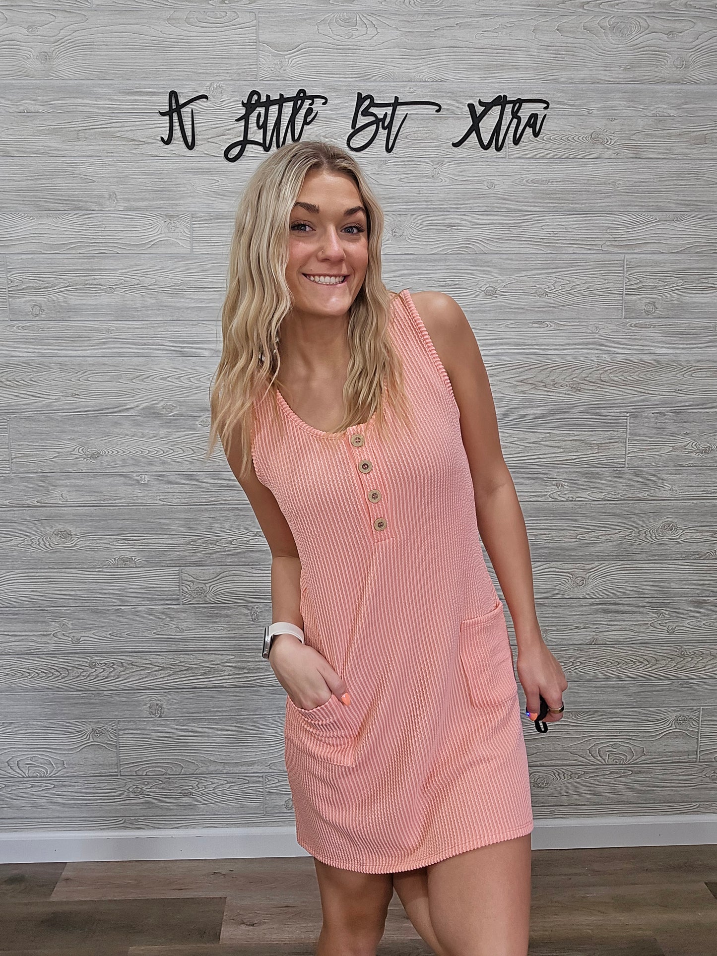 PEACH CORDED SLEEVELESS TANK MINI DRESS