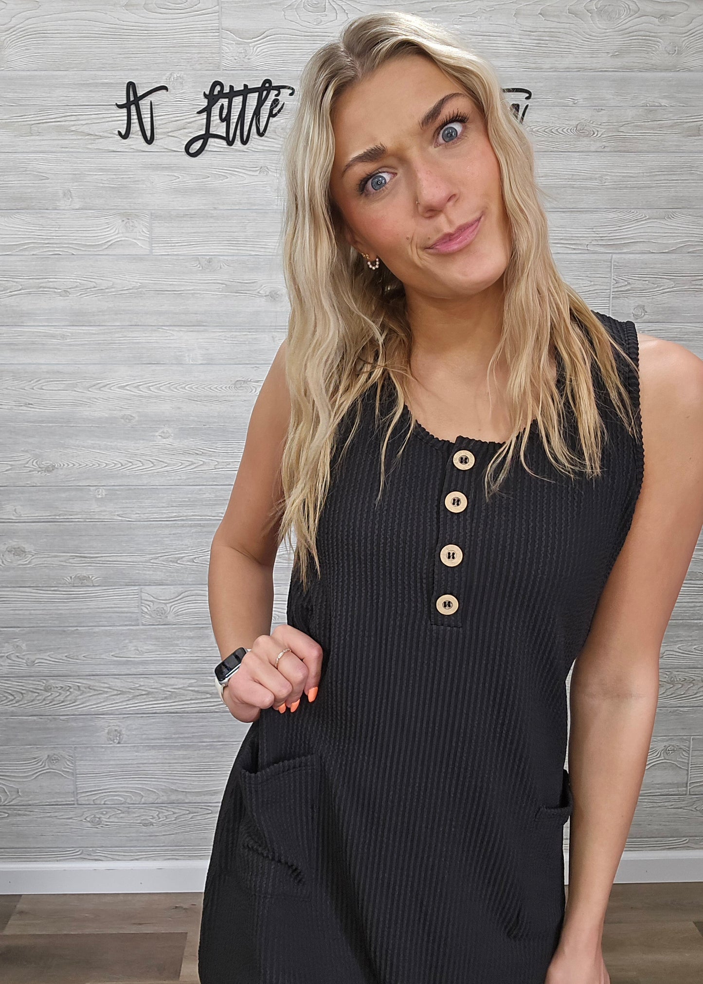BLACK CORDED SLEEVELESS TANK MINI DRESS