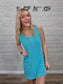 TURQUOISE CORDED SLEEVELESS TANK MINI DRESS