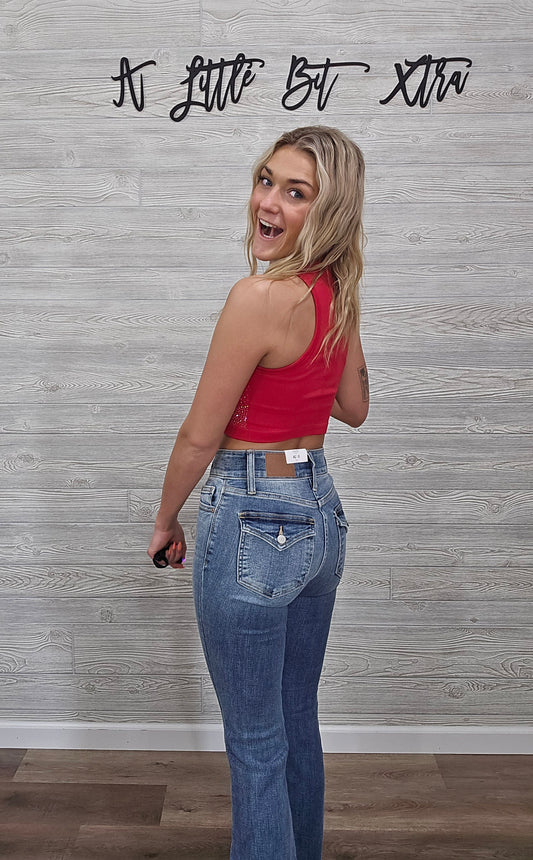 Red Rhinestone Crop Tank