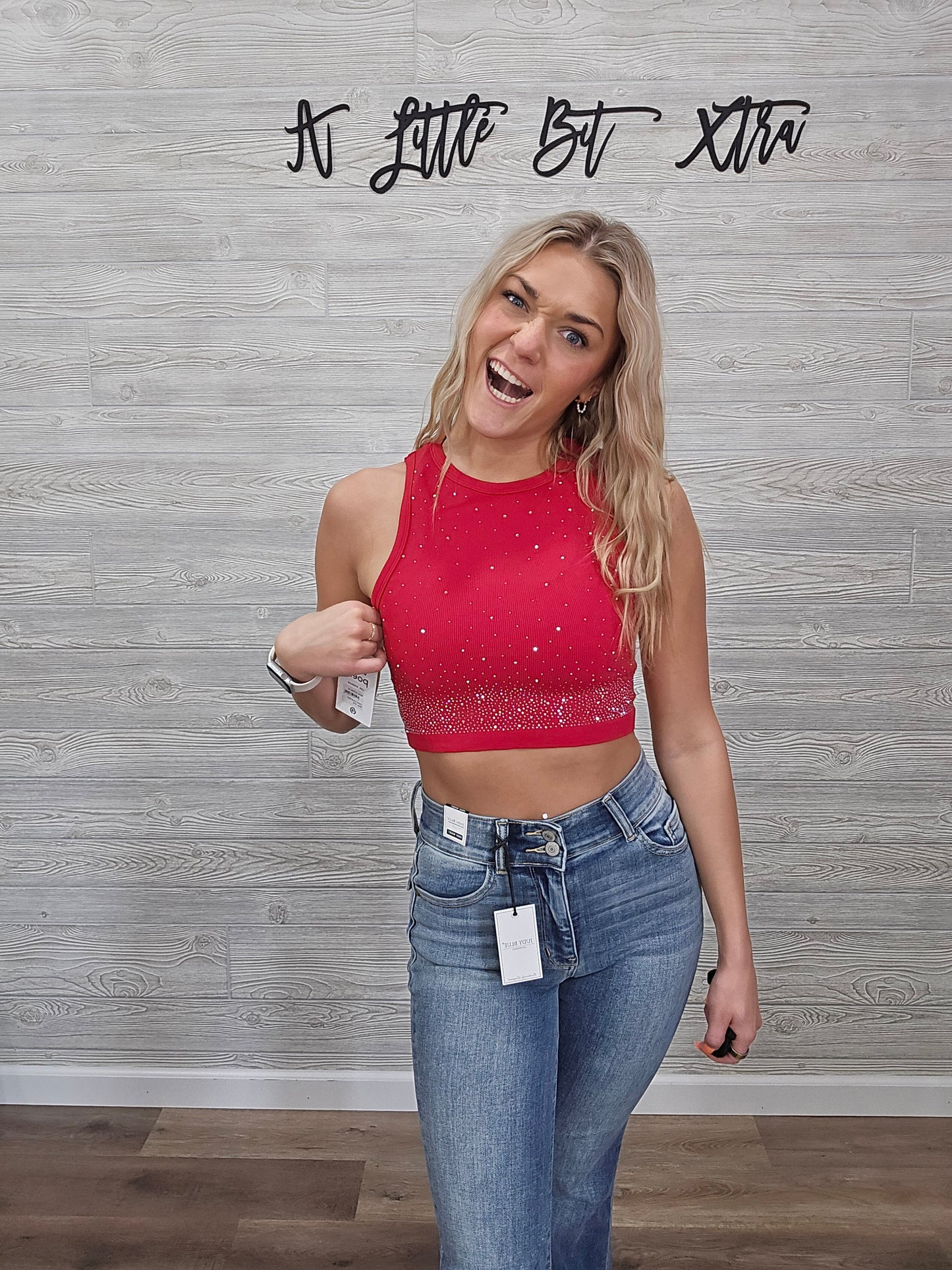 Red Rhinestone Crop Tank