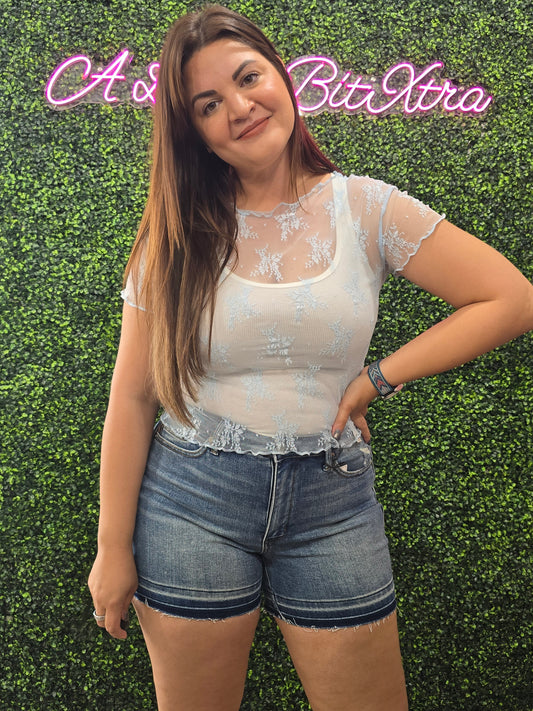 Baby Blue Alle Short Sleeve Lace Top