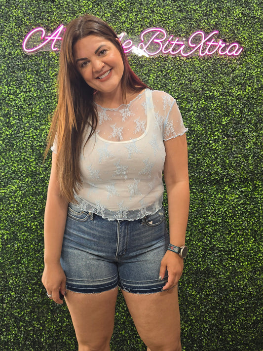 Baby Blue Alle Short Sleeve Lace Top