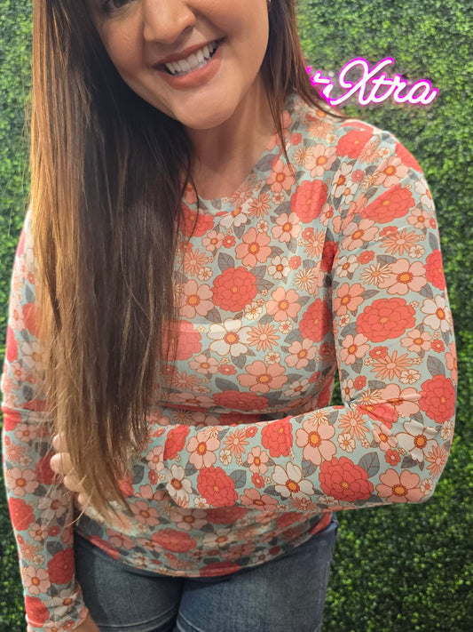 VINTAGE FLORAL PINK MESH TOP