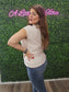 SAND HALF TURTLE NECK SHORT SLEEVE RIBBED KNIT TOP