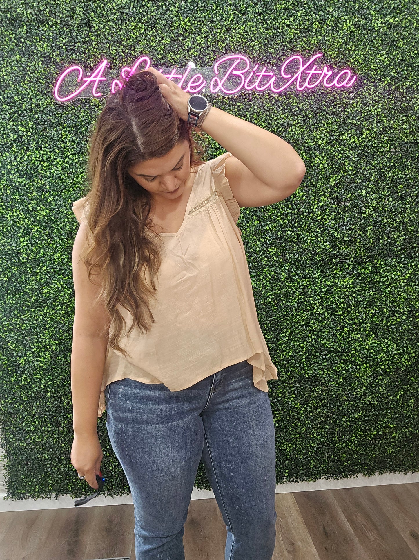 KHAKI BOHO FLOWY TOP