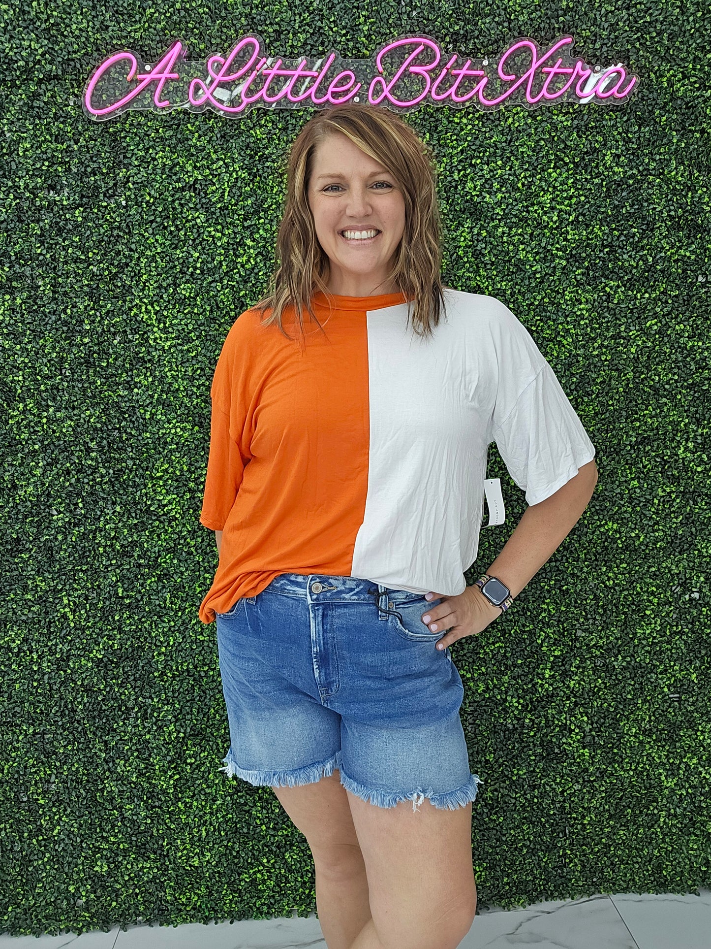 Game Day Multi Color Knit Top: ORANGE/WHITE