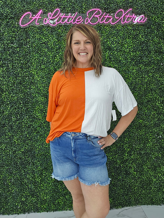 Game Day Multi Color Knit Top: ORANGE/WHITE